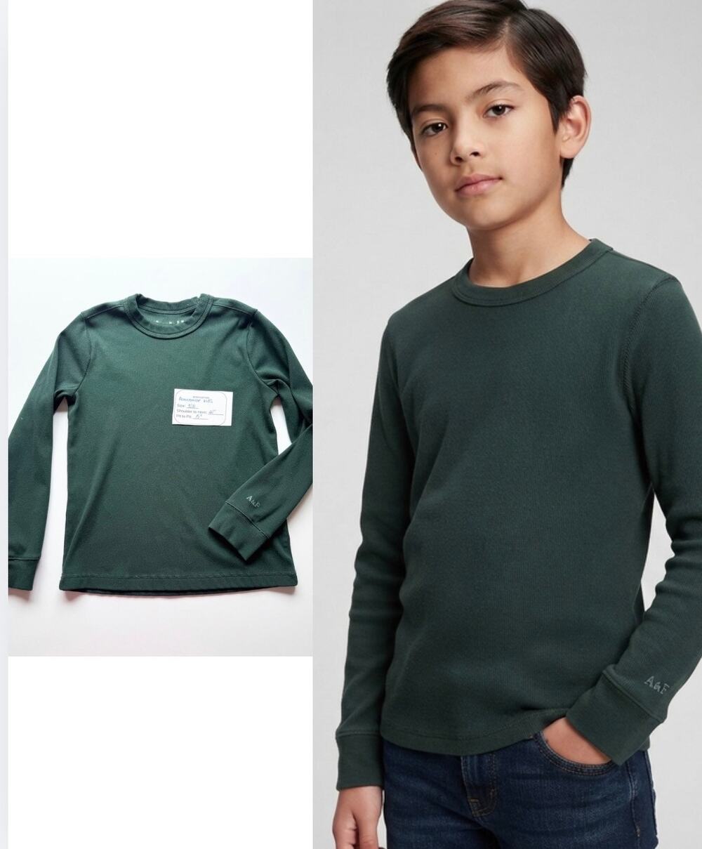 Abercrombie Kids Boys Green Ribbed Long Sleeve Tee 9/10